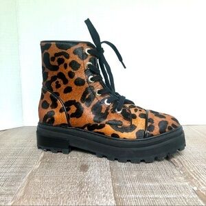 SCHUTZ Maylova Leopard cow hair Combat Bootie